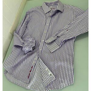 Robert Graham Shirt Men XL Flip Cuff  Purple White Striped Button Up Long Sleeve